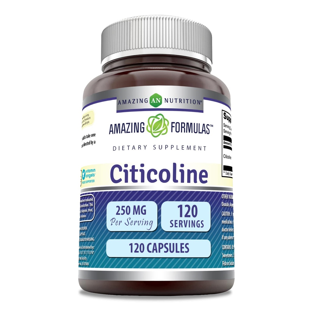 Formules étonnantes Citicoline 250 mg de gélules Supplément de gélules sans OGM Fabriqué aux États-Unis (120 Nombre)