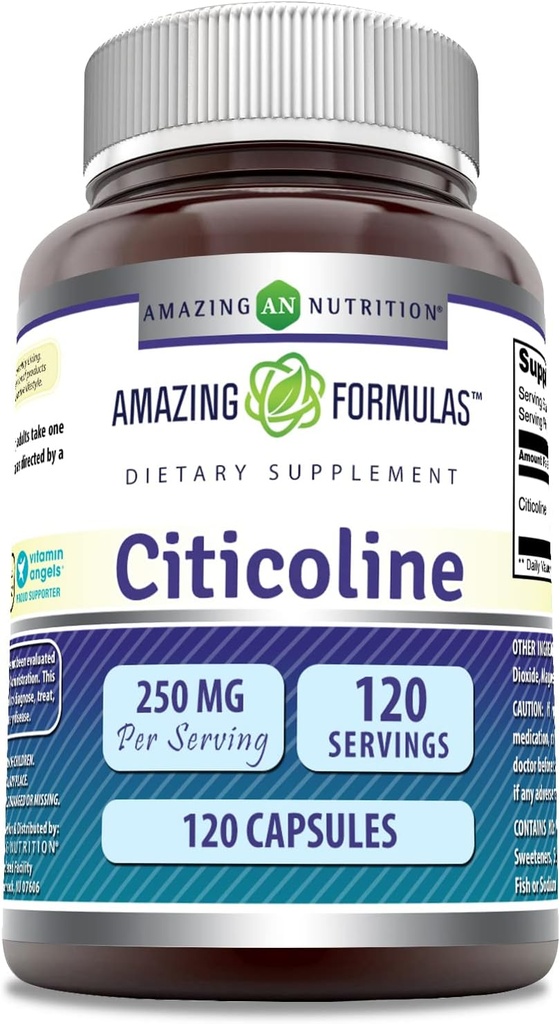 Formules étonnantes Citicoline 250 mg de gélules Supplément de gélules sans OGM Fabriqué aux États-Unis (120 Nombre)