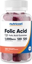Acide folique Nutricost (Vitamine B9) Gummies végétariennes (120 Gummies, 1 mg d'acide folique par portion) - Supplément pour les hommes et les femmes