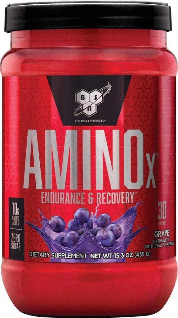 BSN Amino X Muscle Recovery & Endurance Powder with BCAAs, 10 Grams of Amino Acids, Keto Friendly, Sans caféine, Support Endurance, Zéro Sucre, Raisin, 30 portions (Emballage May Vary)