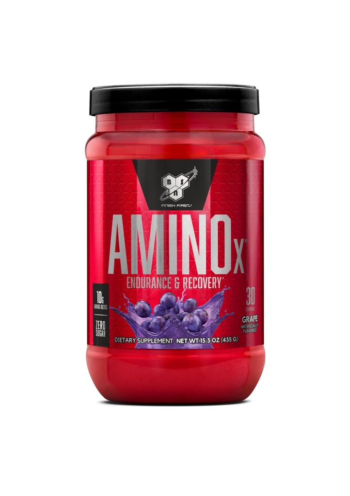 BSN Amino X Muscle Recovery & Endurance Powder with BCAAs, 10 Grams of Amino Acids, Keto Friendly, Sans caféine, Support Endurance, Zéro Sucre, Raisin, 30 portions (Emballage May Vary)