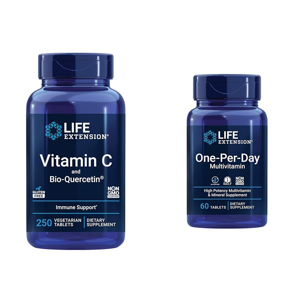 Durée de vie Vitamine C & Quercetine Phytosome Plus Multivitamine avec 25+ Vitamines, Minéraux et Extraits - 250 Comprimés, 60 Comprimés