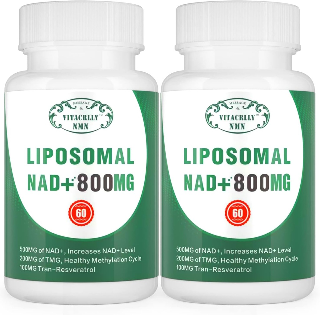 Supplément NAD+ Liposomique NAD+ Plus 800MG Nicotinamide Riboside Alternative pour l'énergie cellulaire, le vieillissement en santé et la réparation musculaire 120 Capsules(Pack of 2)