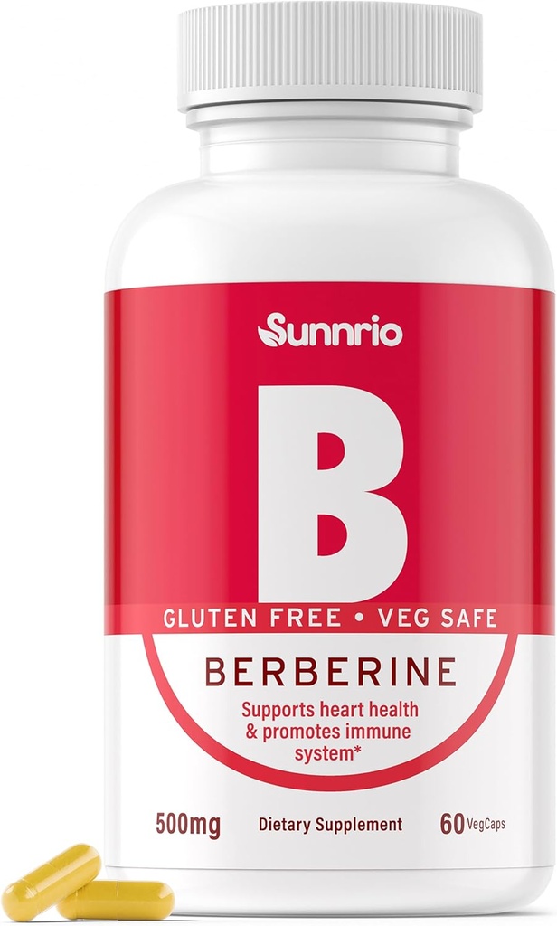 Berberine HCL 500mg - Soutient le métabolisme sain, le coeur et le système immunitaire* - Non-OGM, sans gluten, sans végétatif - 60 capsules