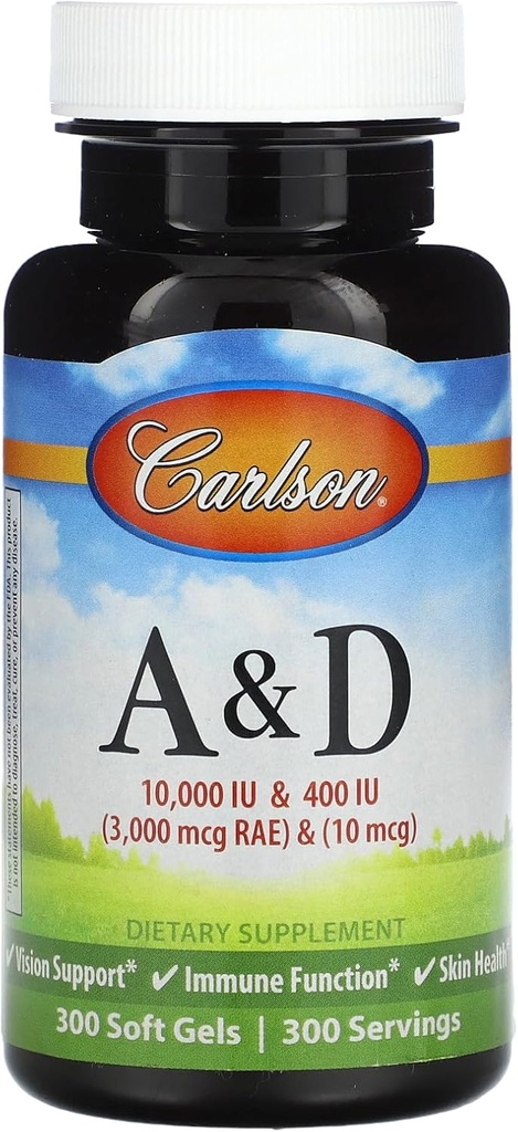 Carlson Labs Vitamine A et D, 10000/400 UI, 300 softgels