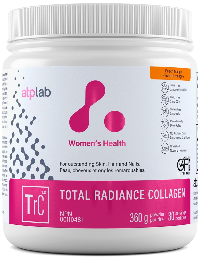 ATP LAB Collagène de rayonnement total - Peach Mango Flavor, 360g - Collagène Peptides Poudre pour femmes - Supplément hydrolysé de protéines de collagène avec biotine