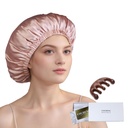 Bonnet en soie 100% Mulberry pour les femmes endormies Cheveux longs -Couvercle de sommeil double -Silk Sleep Bonnet avec élastique Stay On Head (Pink, Large)