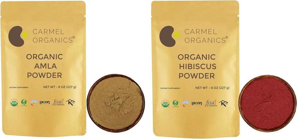 Combo de poudre de fruits d'Amla biologique et de pétales d'hibiscus en poudre (8 once chaque)