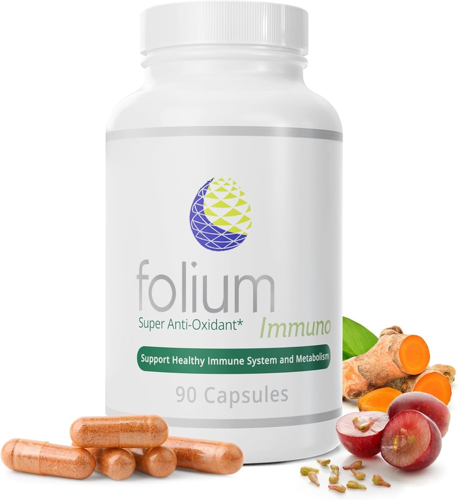 Folium Immuno Supplément inflammatoire et parties de pin, GrapeSeed, Ginger, Turmeric, Thé vert, Poivre blanc et extraits de grenade