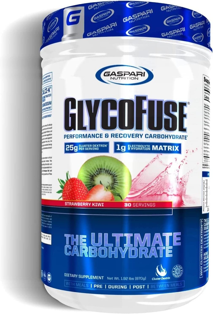 Gaspari Nutrition Glycofuse : performance et récupération glucidique, 25g de dextrine en grappe et 1g de matrice d'électrolyte et d'hydratation (Kiwi Strawberry, 30 portions)