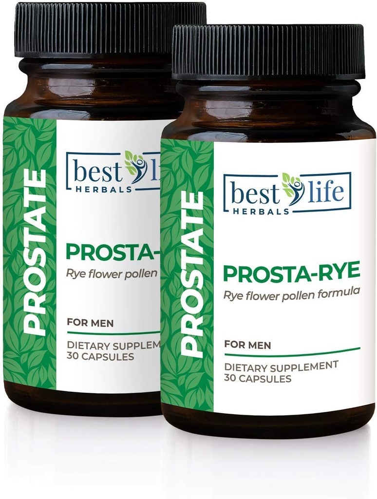 Best Life Herbals Prosta-Rye - Supplément Prostate naturel pour les hommes qui vivent une prostate élargie, une miction fréquente, une vésicule suractive - 2 bouteilles, 60 capsules