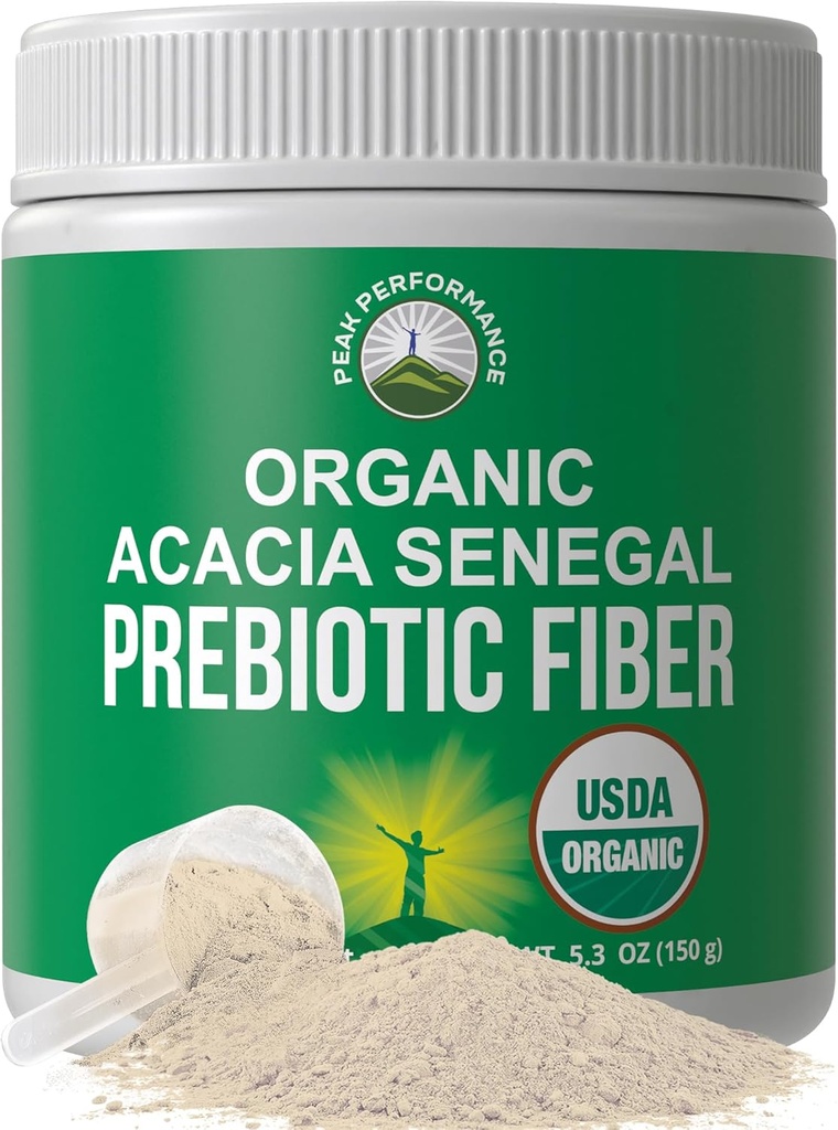 Acacia bio Sénégal Poudre de fibre prébiotique. Non aromatisé USDA biologique à base de plantes Soluble végétalien Prébiotiques Gut complément de santé avec enzymes digestives. HSA + Vitamines admissibles ASF seulement approuvées