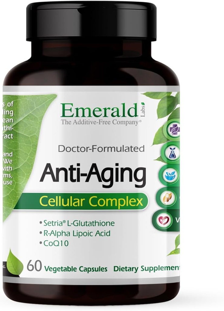Emerald Labs Anti-Aging Cellular Complex - Soutient le vieillissement en santé et la santé du foie avec Setria L-Glutathion, CoQ10, R-Alpha Lipoïque Acid, Resveratrol et plus - 60 capsules végétales (30 jours d'approvisionnement)