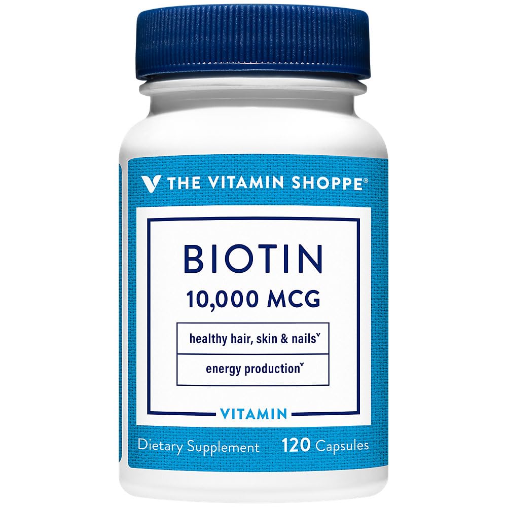 La Vitamine Shoppe Biotin 1000MCG, Soutien au métabolisme des nutriments pour les cheveux vifs sains, la peau saine et les ongles forts, production d'énergie (120 capsules)