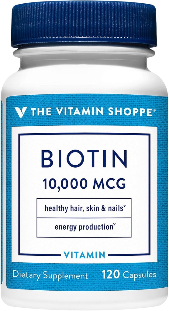 The Vitamin Shoppe Biotin 1,000MCG, Nutrient Metabolism Support for Healthy Vibrant Hair, Healthy Skin & Strong Nails, Energy Production (120 Capsules)