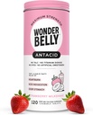 Antiacide de Wonderbelly, soulagement efficace des brûlures d'estomac et de l'indigestion instantanée de l'acide, comprimés à croquer d'une force supplémentaire, 1 000 mg de carbonate de calcium, pas de Talc ou de colorant, milkshake de fraise, 120 Compte