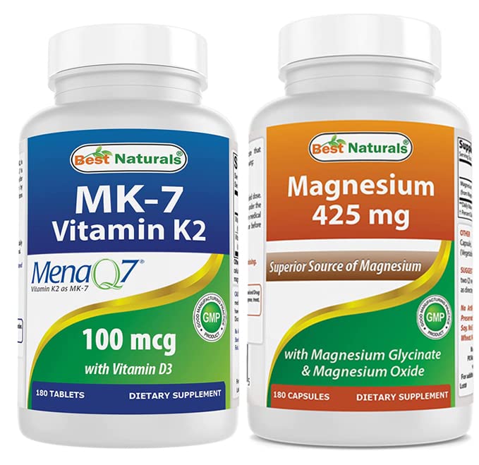 Meilleure vitamine K2 naturelle (MK7) avec D3 et Glycinat de magnésium 425 mg