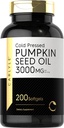 Capsules d'huile de graines de citrouille de Carlyle $ 3000mg $ 200 Softgels $ Acides gras essentiels $ Supplément alimentaire pressé à froid $ Formule sans OGM et sans gluten