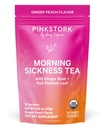 Pink Stork Maladie biologique du matin Thé de grossesse - Thé chaud ou glacé - Brûlures d'estomac prénatales, indigestion et soutien à la constipation - 1ère grossesse Trimester doit avoir - Ginger Peach, 15 sachets