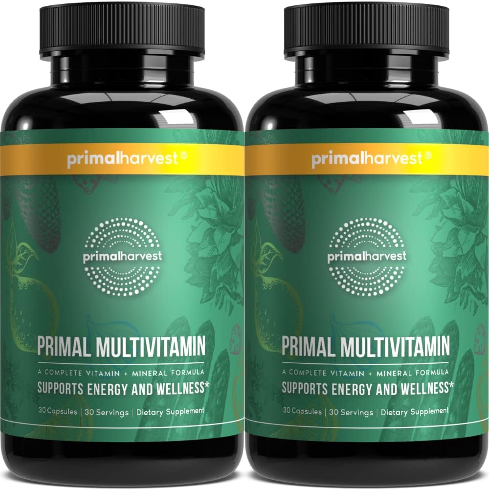Primal Récolte Primal Multivitamine - Supplément quotidien multivitamine avec 21 vitamines et minéraux essentiels pour les femmes et les hommes (2 paquets (30 chiffres))