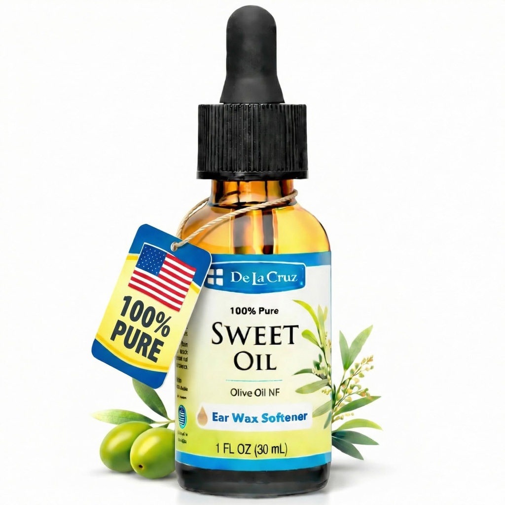 De La Cruz Enlever la cire d'oreille et assouplir la cire d'oreille, 100% huile douce pure pour les oreilles, huile d'oreille douce et naturelle - 1 Fl OZ