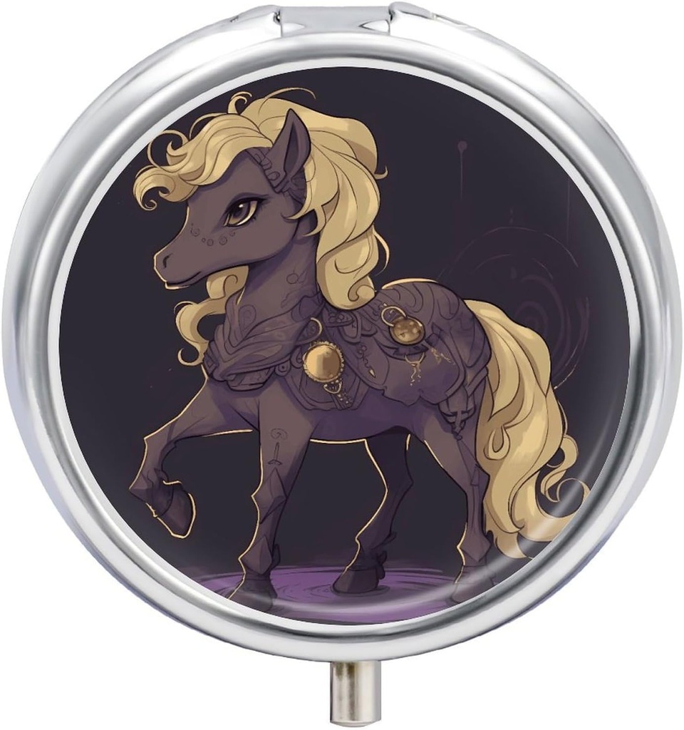 Rond Pill Case 3 Compartiment Clip Art of A Horse Pill Box Mini Medicine Pill Organizer Portable Travel Pillbox for Pocket Purse Metal Pill Container for Vitamines Fish Oil Suppléments
