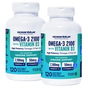 Oceanblue Professional Omega-3 2100 avec vitamine D3 – 120 ct - 2pack – Triple Strength Burpless Fish Oil Supplément avec haute puissance EPA, DHA, DPA et vitamine D3 – Wild-Caught – Orange Saveur