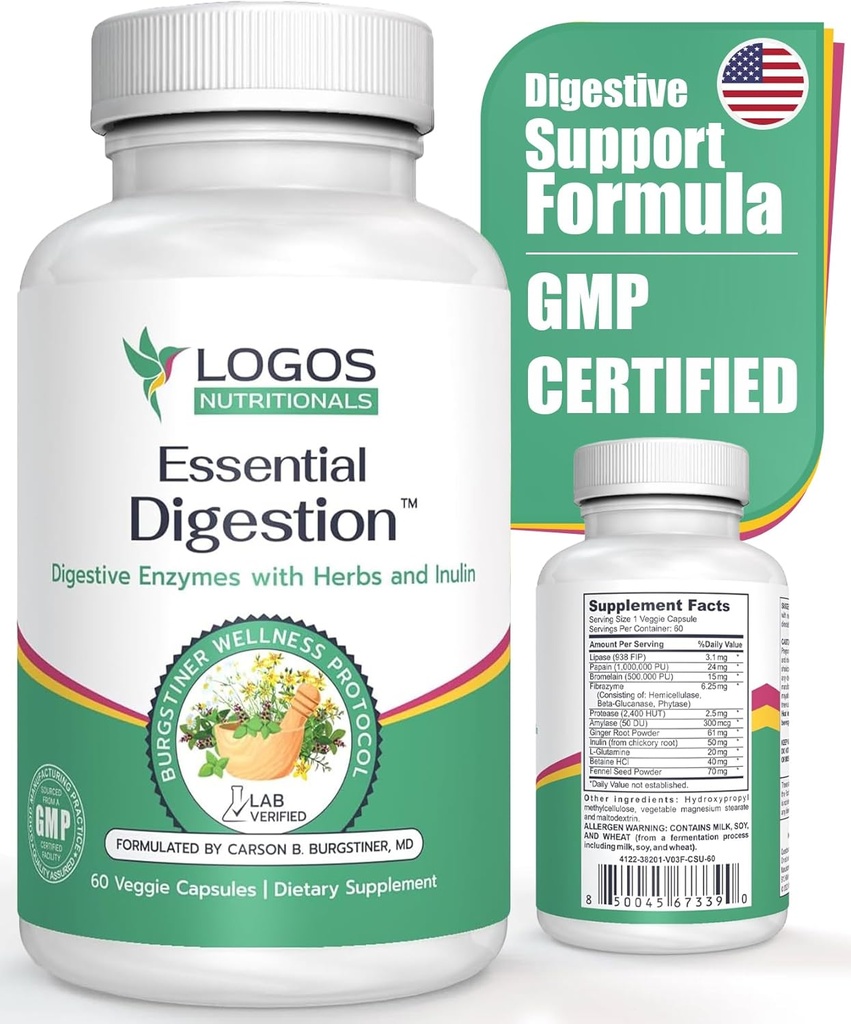 Digestion essentielle 90 Caps végétatifs - Enzymes digestifs pour améliorer la santé digestive et gustative et soulager les problèmes digestifs - pour les hommes et les femmes