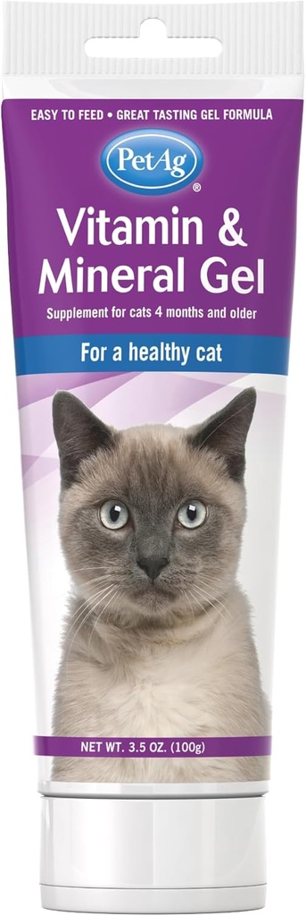 Supplément de vitamines et de gel minéral PetAg pour chats - 3,5 oz - Fournit des vitamines et des minéraux de base quotidiens pour les chats de 4 mois et plus - Facile à digérer