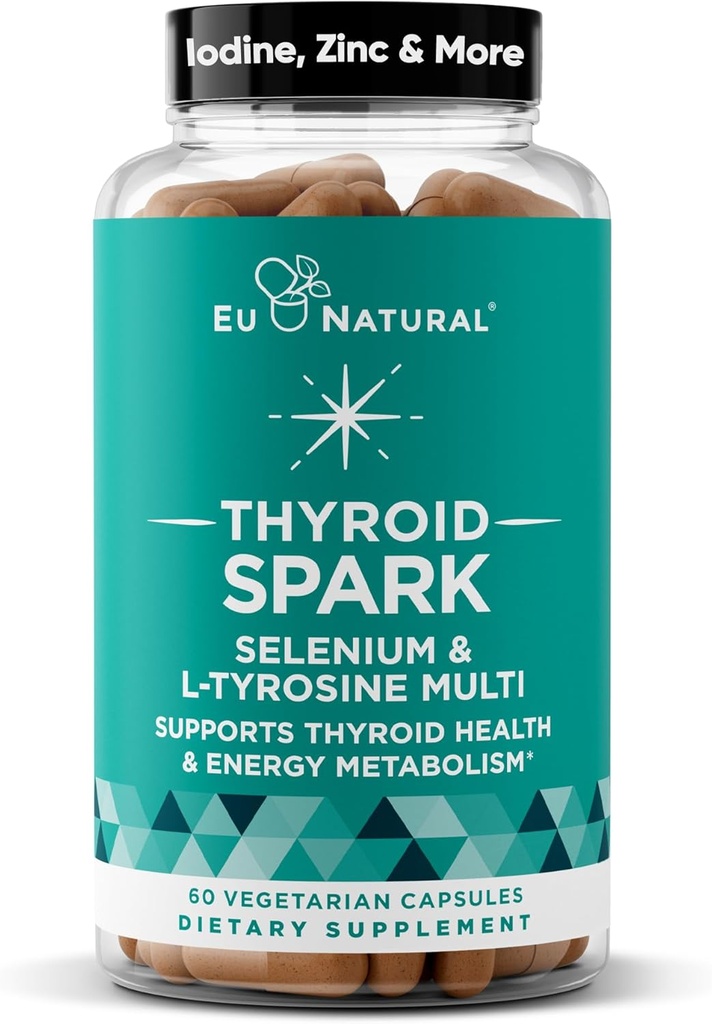 Spark Energy Support – Thrive, naturellement combattre la fatigue, les hormones d'équilibre, promouvoir l'énergie focalisée – Zinc, Sélénium, Iodine – 60 capsules molles végétariennes
