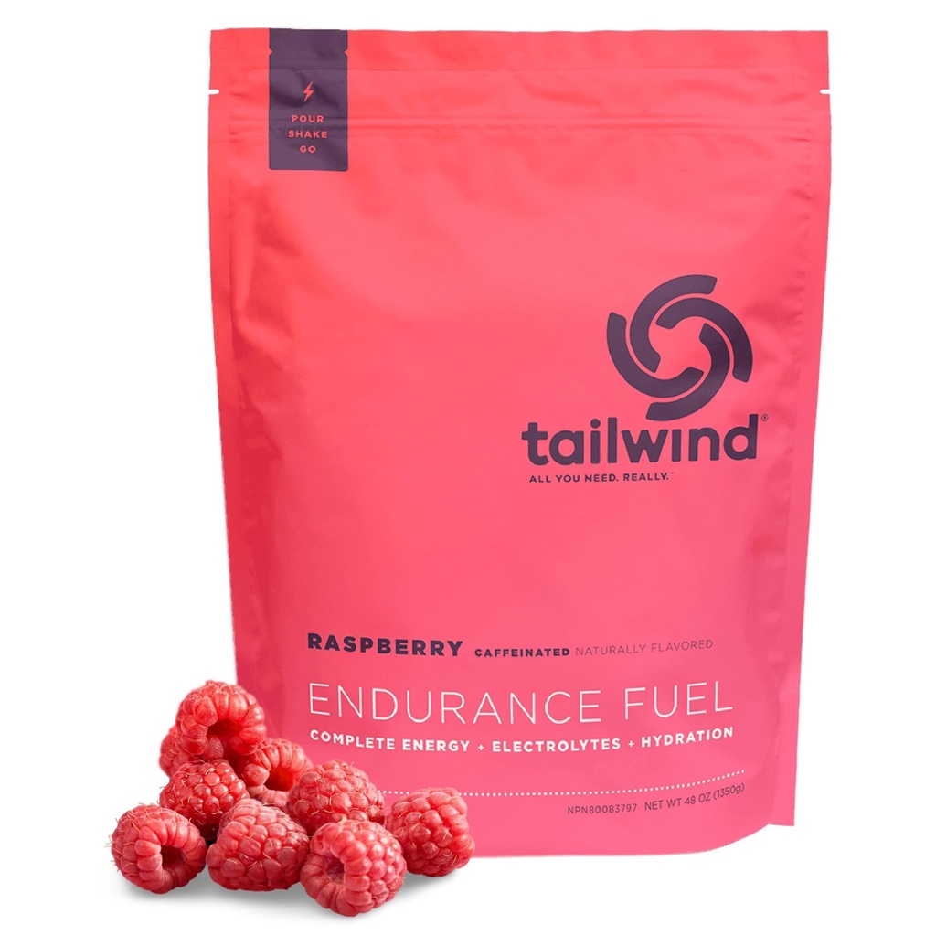 Tailwind Nutrition Endurance Carburant, glucides et électrolytes boissons sportives Mélange de poudre, sans gluten, végétalien, framboise Buzz, 50 portions (caféiné)
