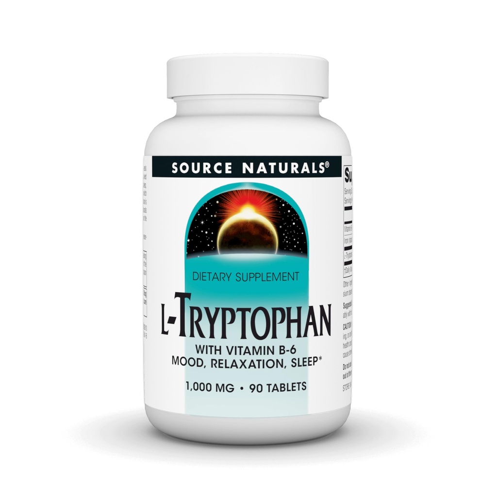 Source Naturals L-Tryptophane avec vitamine B-6 support d'humeur, relaxation et sommeil -1000 mg - 90 comprimés
