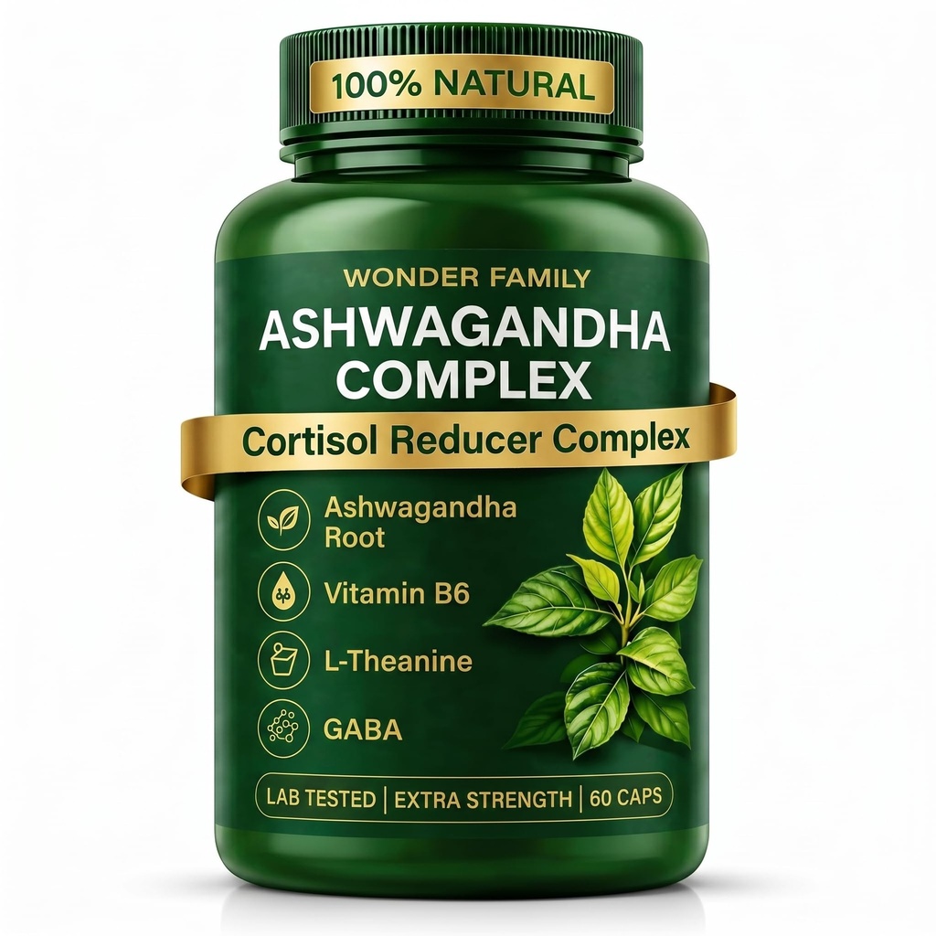 Ashwagandha Complex 800mg avec GABA, L-Theanine & B6 – Support Adaptogène pour Calme, Focus & Mood – 60 Capsules – Plus forte que 600mg - Non-OGM, sans gluten