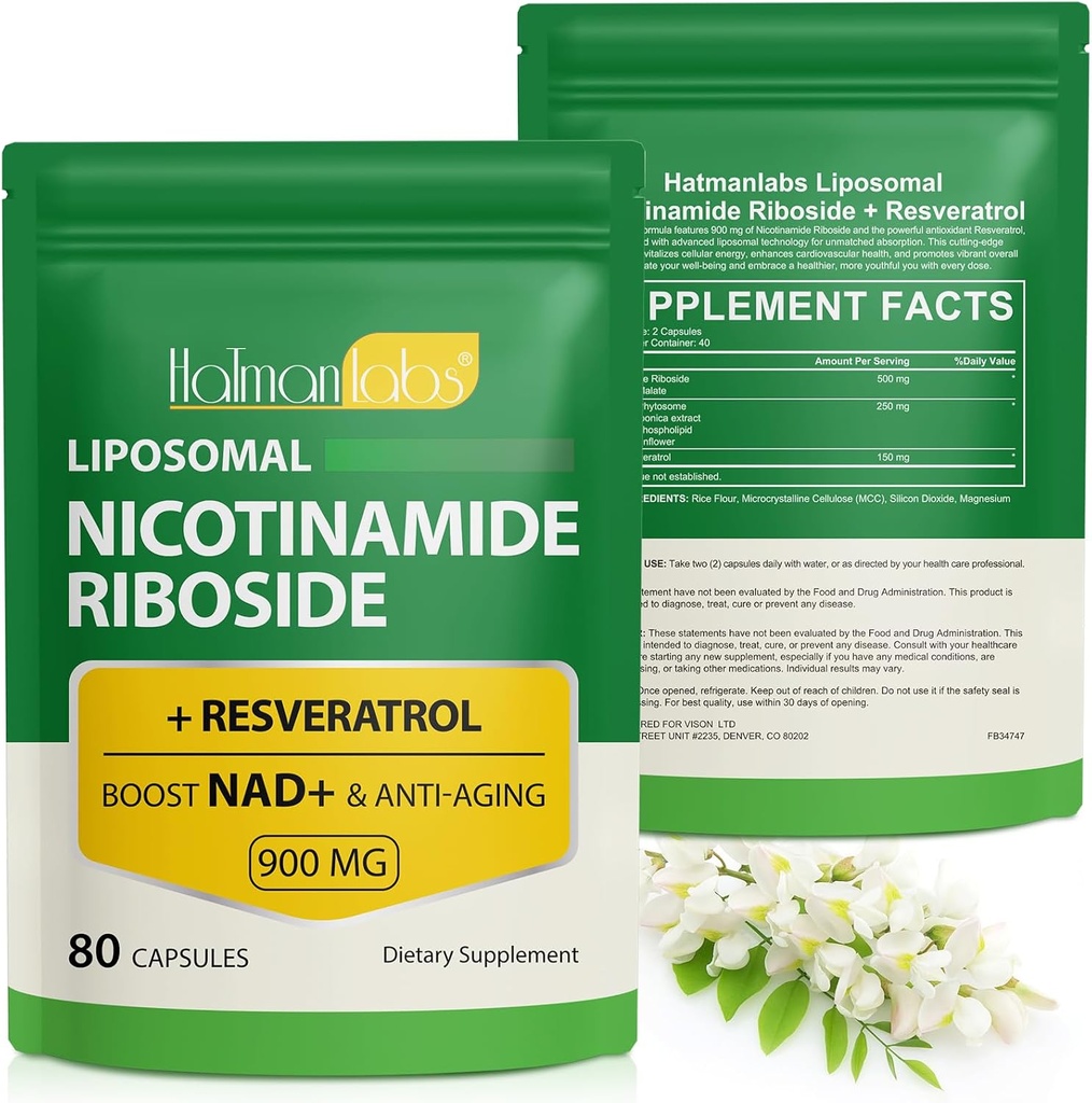 Supplément NAD+ avec Nicotinamide Riboside-Liposomal Nicotinamide Riboside 900Mg, Supplément NAD haute pureté pour anti-âge,Energy,Focus-80 Capsules