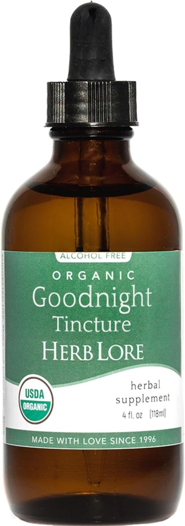 Teinture de bonne nuit biologique Herb Lore - gouttes liquides d'aide au sommeil avec racine valériane et extrait de fleur de passion pour les adultes et les enfants - supplément de sommeil sans mélatonine - 4 fl oz