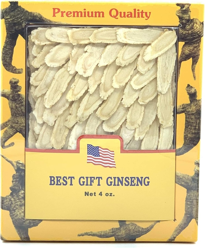 Grade A+ Main sélectionnée American Ginseng Slice Medium 4oz Boîte