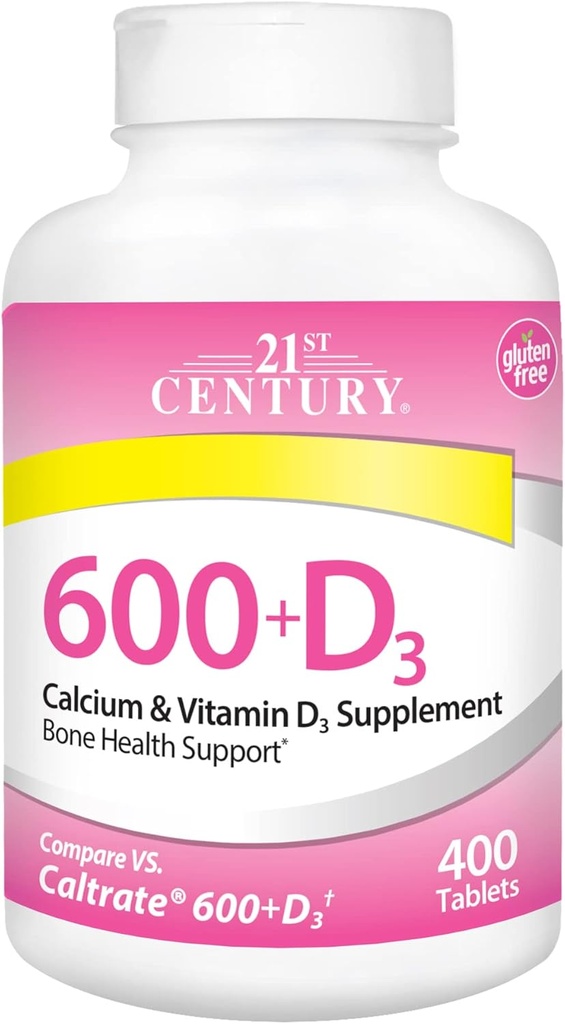 Comprimé supplémentaire de calcium plus D du 21e siècle , 600 mg, 400 Nombre