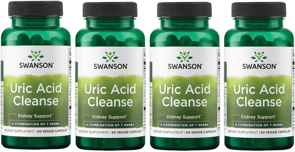 Swanson Uric Acid Cleanse - Supplément naturel Promouvoir le soutien du rein - Caractéristiques d'une puissante combinaison de 7 herbes - (60 capsules de légumes) 4 Pack