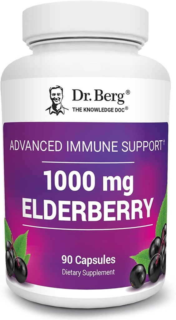 Dr Berg Black Elderberry Capsules (support immunitaire avancé*) avec 15 000 UI de vitamine D, 60 mg de zinc et 90 mg de Camu Camu - (4-in-1) Sambucus Elderberry Supplément immunitaire - 90 capsules