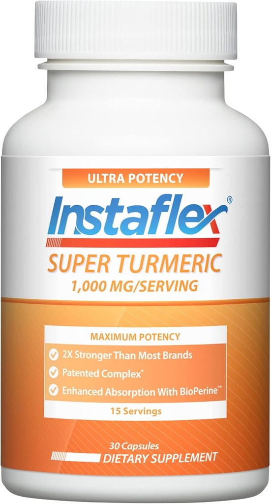 Instaflex Super Turmeric - 1000mg Curcumine curcuma avec BioPerine, Extrait de poivre noir, 95% Curcuminoïdes, 30 Compte