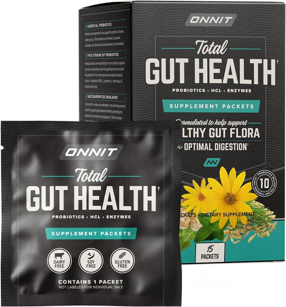Onnit Total Gut Health: Paquets quotidiens d'enzymes prébiotiques, probiotiques et digestives (15 Pack)