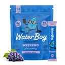 Waterboy week-end de récupération de $ 3,187mg Electrolyte en poudre Packets $ Ginger + L-Theanine + Vitamines $ Pas de sucre, tout naturel, sans gluten $ 24 Buvez des mélanges de bâton (Grape)