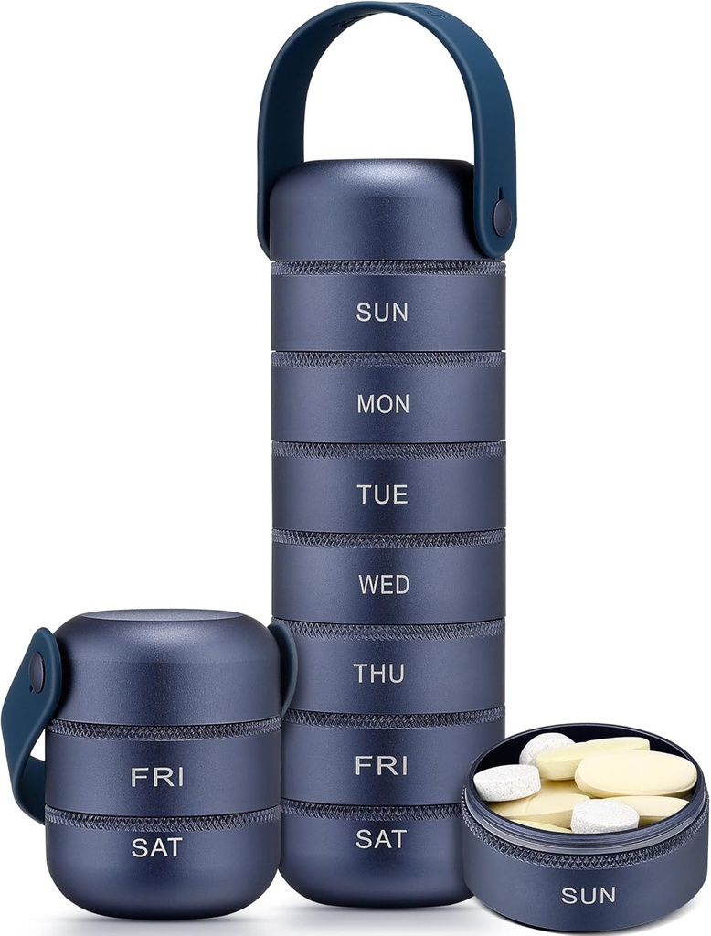Zannaki Metal Weekly Pill Organizer, Grande Pill Box 7 Jour, Etanche Daily Pill Case avec poignée en silicone, Aluminium Portable Pill Holder Container pour Vitamine, Médecine, Supplément,Pills