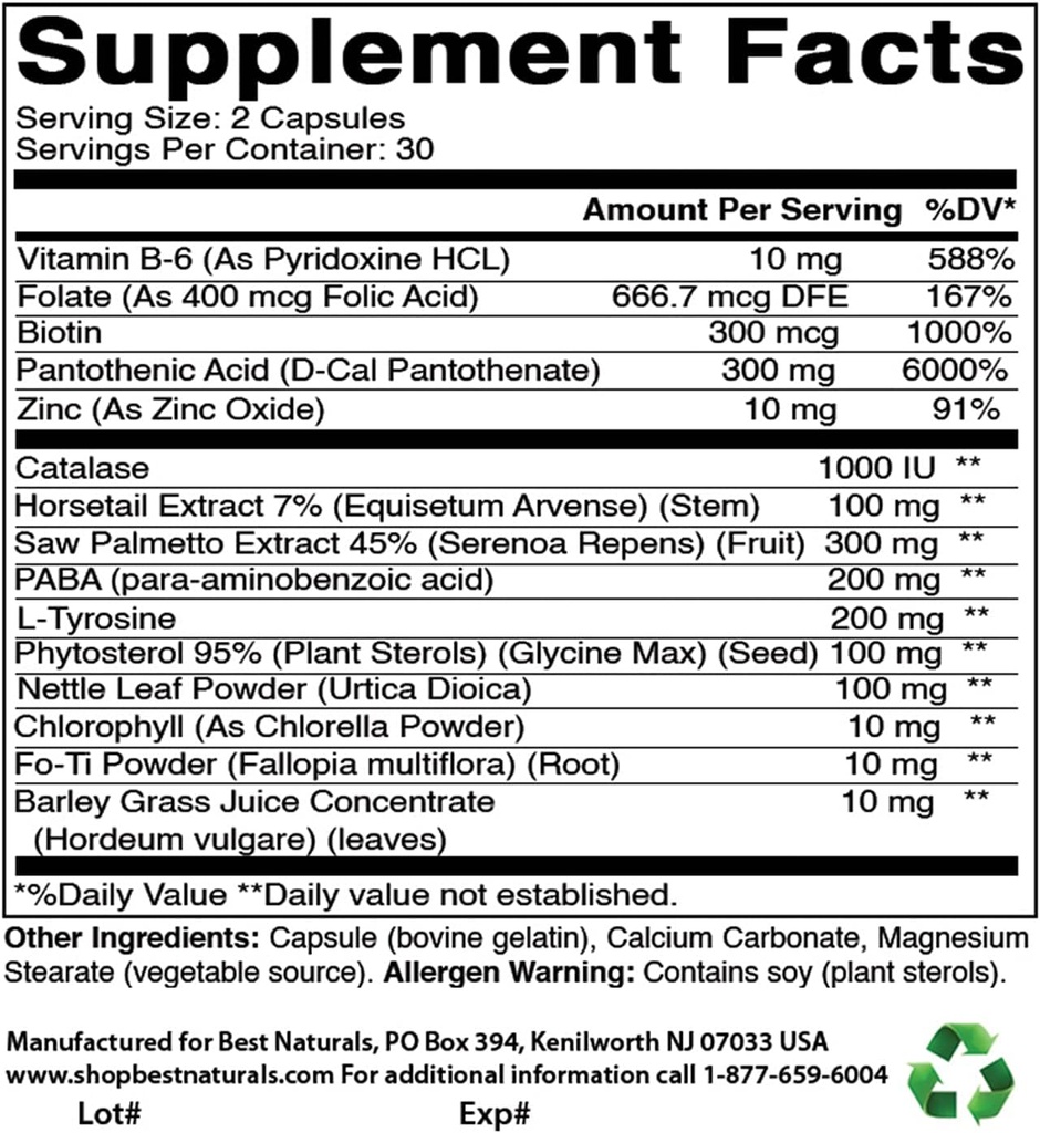 Formule de cheveux anti-gris et extrait d'Ashwagandha 500 Mg