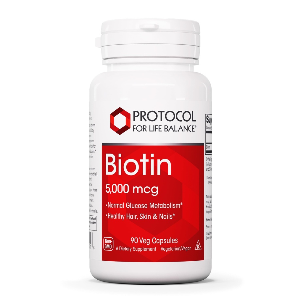 PROTOCOLE POUR LA BALANCE DE VIE Biotine 5 000 mcg - Supplément Vitamine B7 - Cheveux, peau, ongles - pour le métabolisme et la croissance cellulaire - Capsules de vitamine B Biotine - 90 capsules Vég.