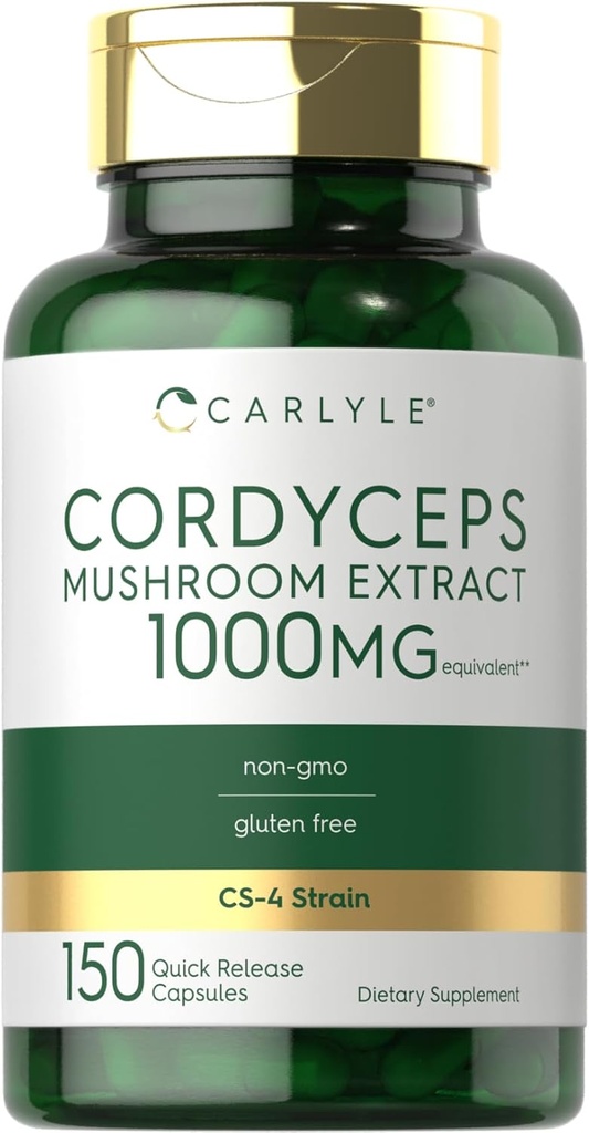 Carlyle Cordyceps Mushroom Capsules 1000mg de 150 Nombre CS-4 Extrait de Mushroom de souche