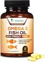 Omega 3 Huile de poisson 2400 mg – Acide gras triple force EPA et DHA pour le coeur, le cerveau et le soutien articulaire – Wild-Caught, Burpless, supplément au citron-arôme – naturel, non OGM, sans gluten – 60 softgels