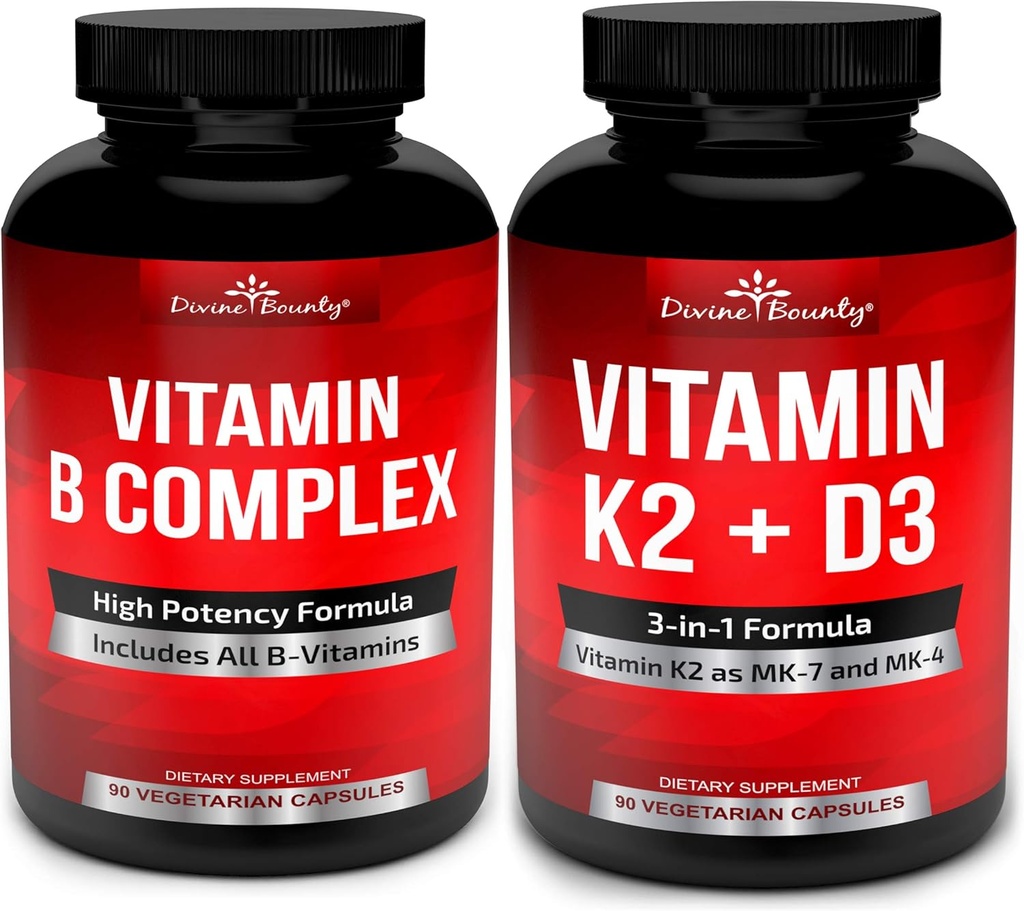 Divine Bounty Super B Complexe Vitamines & Vitamine K2 avec le bouquet D3