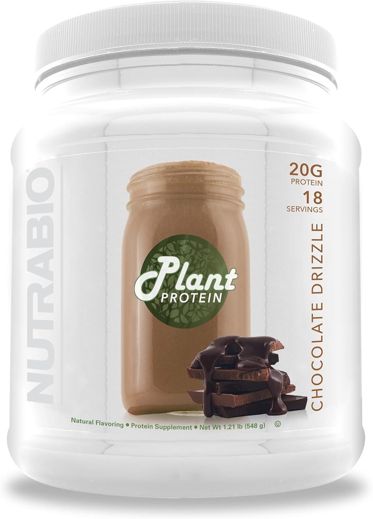 Poudre de protéines végétales de NutraBio – Poudre de protéines végétales – 20G de protéines par scoop –Organique, sans lactose et sans lait - Drizzle de chocolat 18 portions
