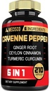 6en1 Cayenne Extrait de poivre avec racine curcumine curcuma biologique, poivre noir, et plus - Système de digestion de soutien, santé cardiaque, fonction immunitaire - 210 Capsules